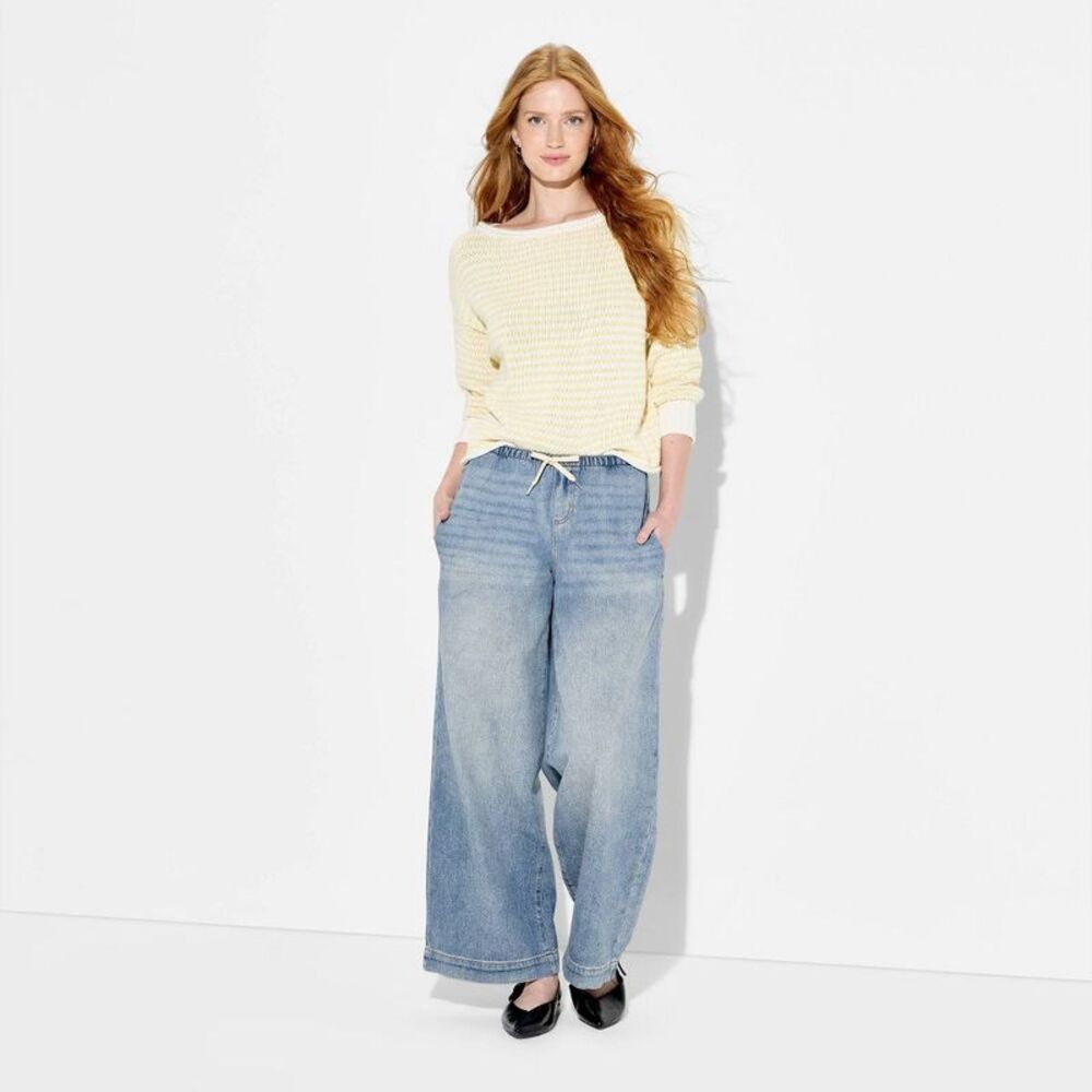 Women's Mid-Rise Baggy Leg Easy Pull-On Jeans - Wild Fable Light Wash S